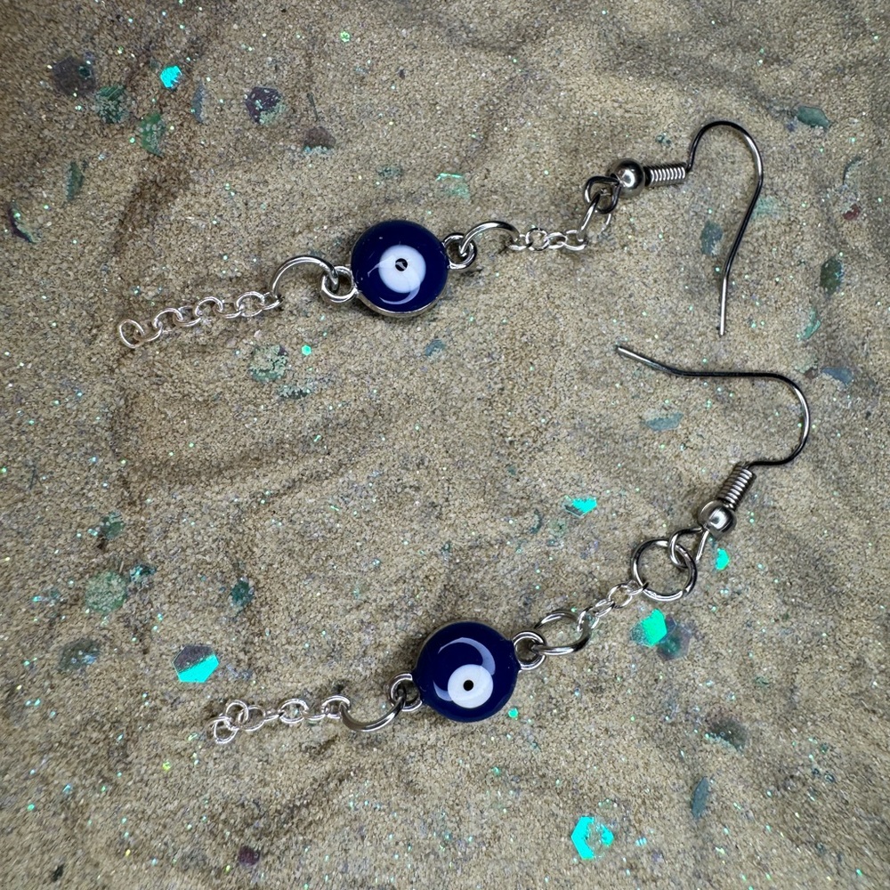 Blue Evil Eye Dangle Earrings